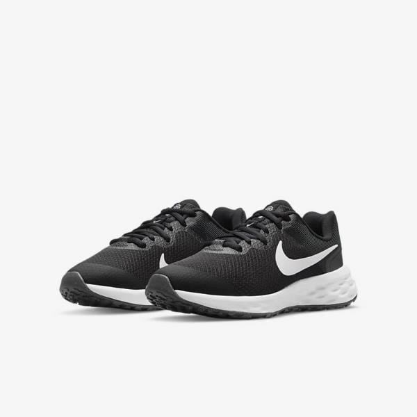 Kids' Nike Revolution 6 Older Road Running Shoes Black / Dark Grey / White | NK296YXB