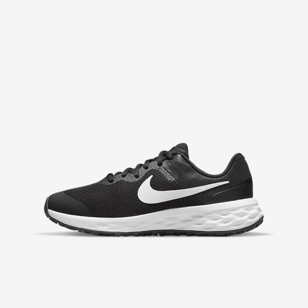 Kids\' Nike Revolution 6 Older Road Running Shoes Black / Dark Grey / White | NK296YXB