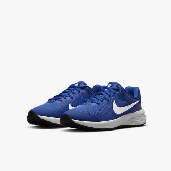 Kids' Nike Revolution 6 Older Road Running Shoes Royal / Black / White | NK540VMZ