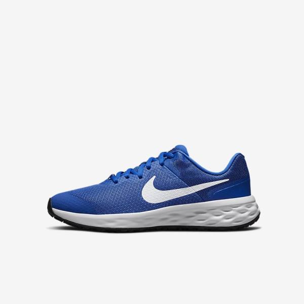 Kids\' Nike Revolution 6 Older Road Running Shoes Royal / Black / White | NK540VMZ