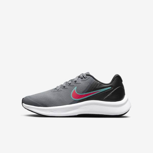 Kids\' Nike Star Runner 3 Older Road Running Shoes Grey / Black / Red | NK012BKE