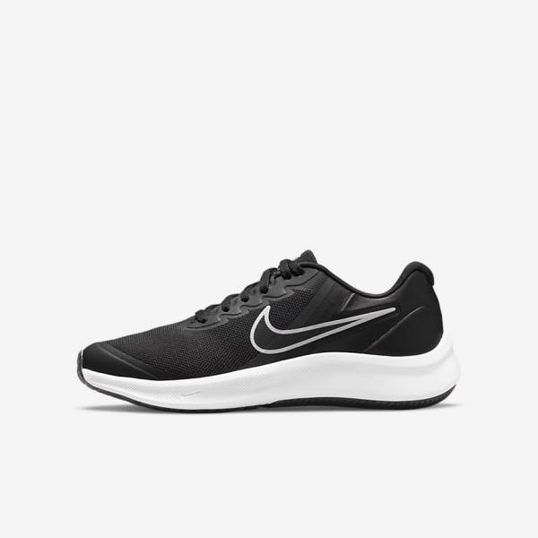 Kids\' Nike Star Runner 3 Older Road Running Shoes Black / Dark Grey | NK179LAW