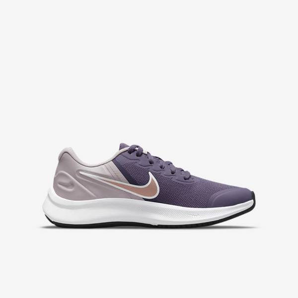 Kids' Nike Star Runner 3 Older Road Running Shoes Purple / Grey / Metal Red Brown | NK682DKU