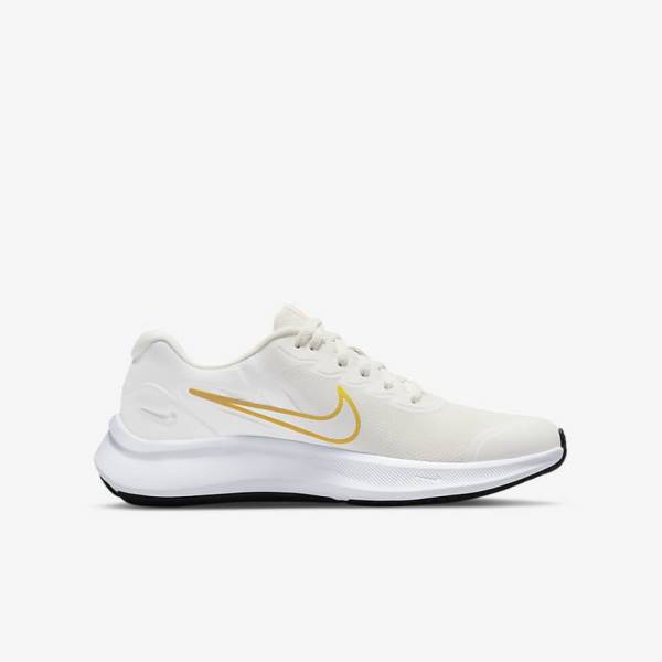 Kids' Nike Star Runner 3 Older Road Running Shoes White / Gold / Multicolor | NK961AXQ