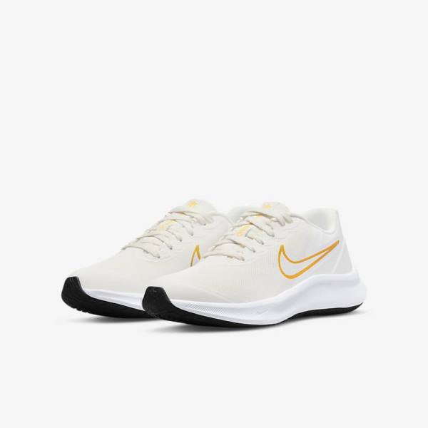 Kids' Nike Star Runner 3 Older Road Running Shoes White / Gold / Multicolor | NK961AXQ