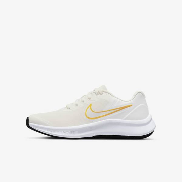 Kids\' Nike Star Runner 3 Older Road Running Shoes White / Gold / Multicolor | NK961AXQ