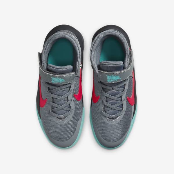 Kids' Nike Team Hustle D 10 FlyEase Older Basketball Shoes Grey / Dark Grey / Turquoise / Red | NK157GQE