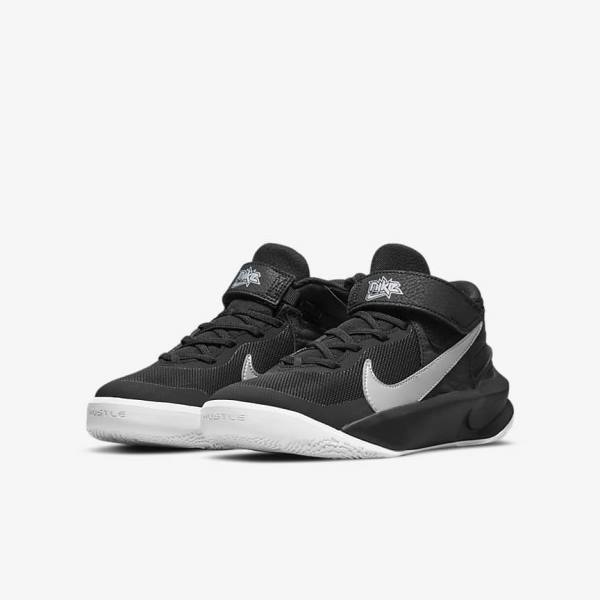 Kids' Nike Team Hustle D 10 FlyEase Older Basketball Shoes Black / White / Metal Silver | NK791OKB