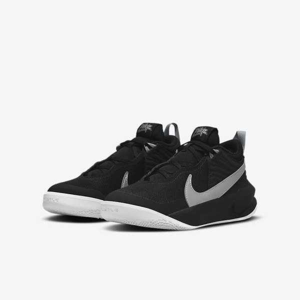 Kids' Nike Team Hustle D 10 Older Basketball Shoes Black / White / Metal Silver | NK756GHV