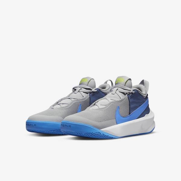 Kids' Nike Team Hustle D 10 Older Basketball Shoes Grey / Navy / Green / Blue | NK908GET