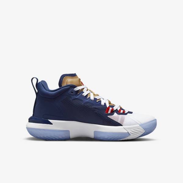 Kids' Nike Zion 1 Older Jordan Shoes Blue / White / Metal Gold / Red | NK271WOP