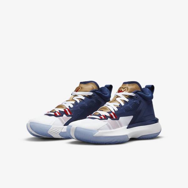 Kids' Nike Zion 1 Older Jordan Shoes Blue / White / Metal Gold / Red | NK271WOP