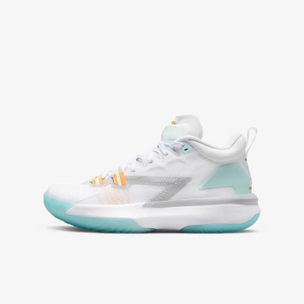 Kids\' Nike Zion 1 Older Jordan Shoes White / Orange / Turquoise / Black | NK184VMJ