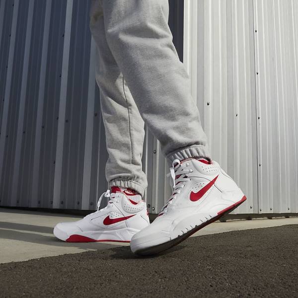 Men's Nike Air Flight Lite Mid Sneakers White / Red | NK346ZWB