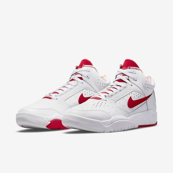 Men's Nike Air Flight Lite Mid Sneakers White / Red | NK346ZWB