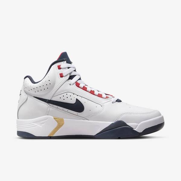 Men's Nike Air Flight Lite Mid Sneakers White / Red / Metal Gold / Navy | NK641JTY