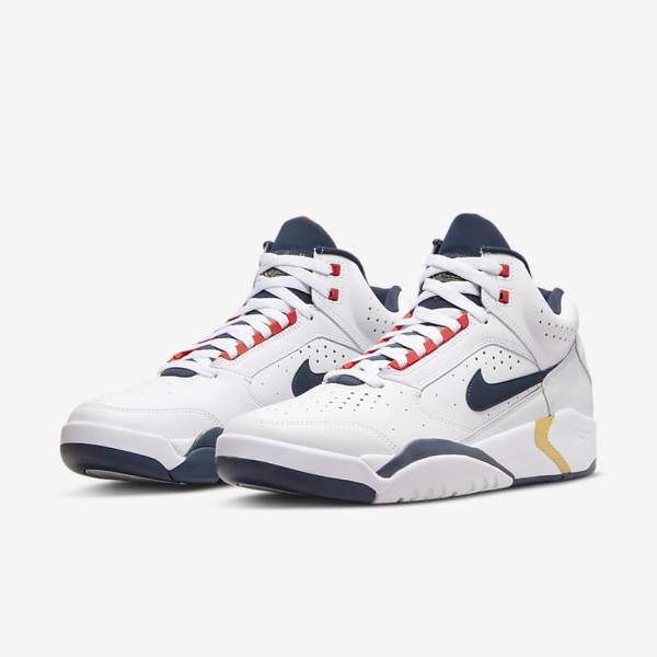 Men's Nike Air Flight Lite Mid Sneakers White / Red / Metal Gold / Navy | NK641JTY