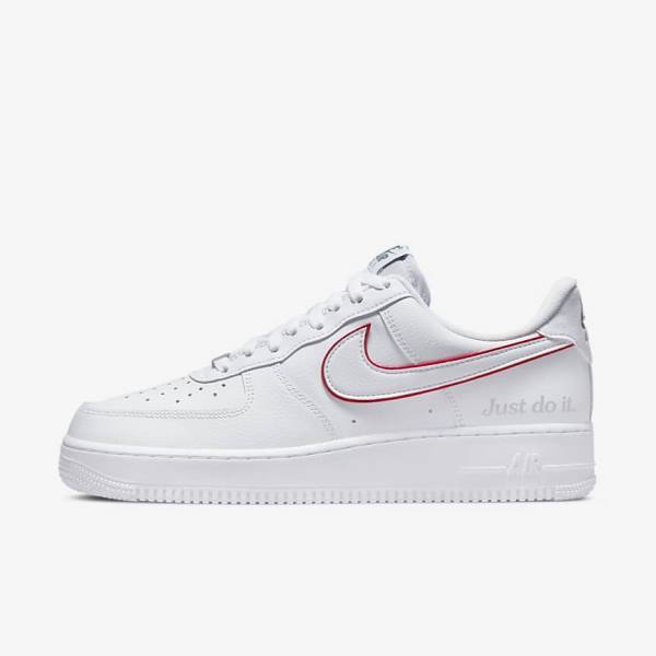 Men\'s Nike Air Force 1 Sneakers White / Green / Metal Silver / Red | NK761HAD