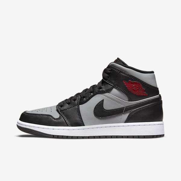 Men\'s Nike Air Jordan 1 Mid Sneakers Black / Grey / White / Red | NK087JTK