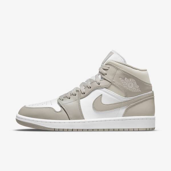 Men\'s Nike Air Jordan 1 Mid Sneakers Grey / White / Light Beige | NK367BDE