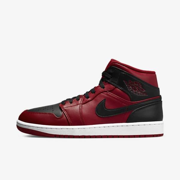 Men\'s Nike Air Jordan 1 Mid Sneakers Red / White / Black | NK051LTO