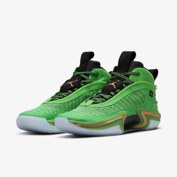 Men's Nike Air Jordan XXXVI Basketball Shoes Green / Black / Light Green / Metal Gold | NK624PDR