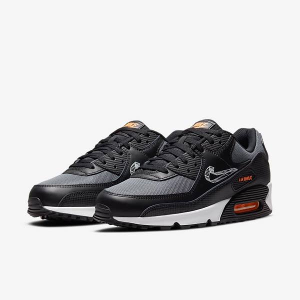 Men's Nike Air Max 90 Sneakers Black / Orange / Grey / White | NK690OIR