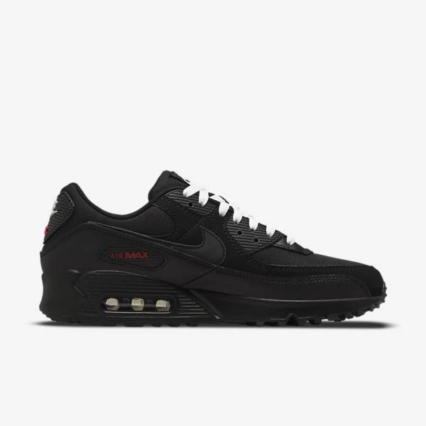 Men's Nike Air Max 90 Sneakers Black / Red / White | NK965BPG