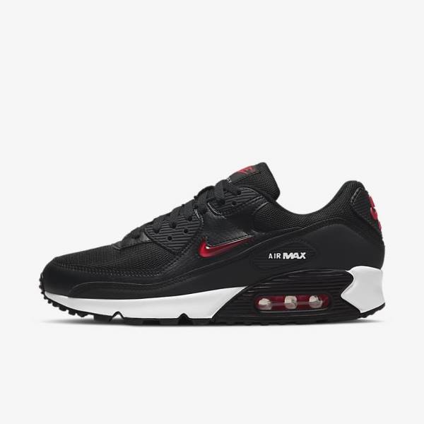 Men\'s Nike Air Max 90 Sneakers Black / White / Red | NK653PZB