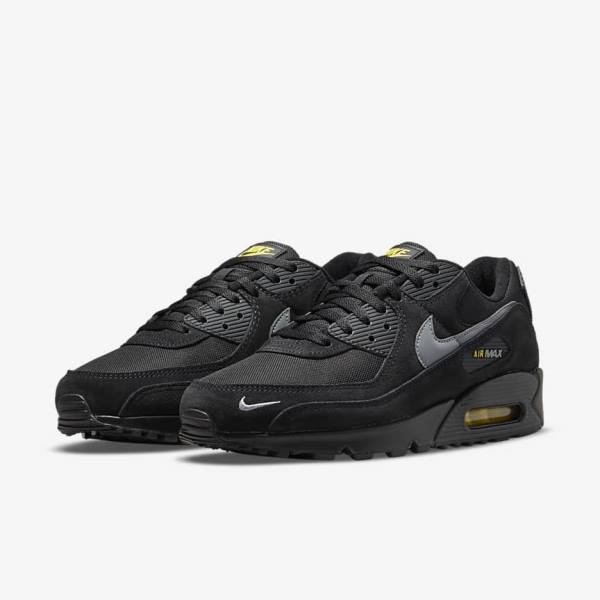 Men's Nike Air Max 90 Sneakers Black / Yellow / Metal Grey | NK174VYD