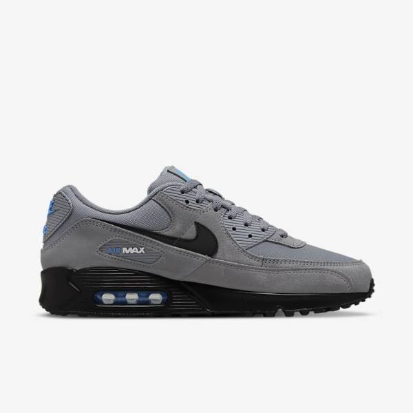 Men's Nike Air Max 90 Sneakers Grey / Light Blue / Metal Silver / Black | NK185CAG