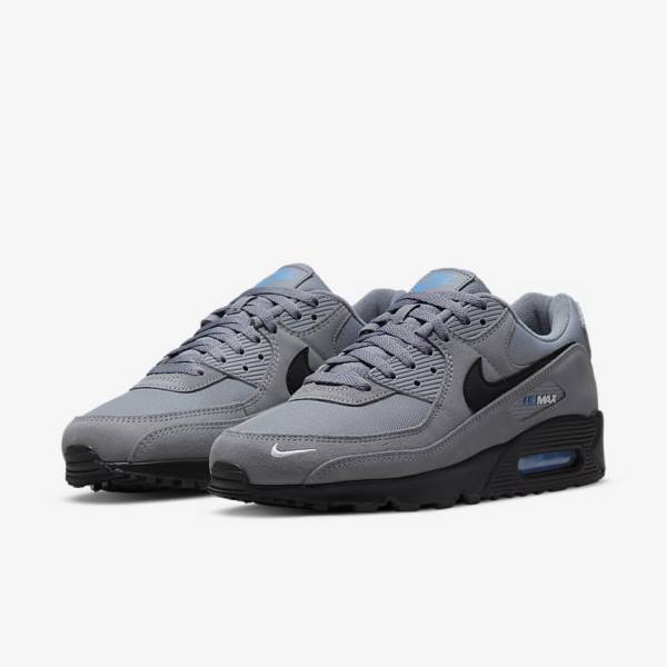 Men's Nike Air Max 90 Sneakers Grey / Light Blue / Metal Silver / Black | NK185CAG