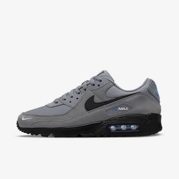 Men\'s Nike Air Max 90 Sneakers Grey / Light Blue / Metal Silver / Black | NK185CAG