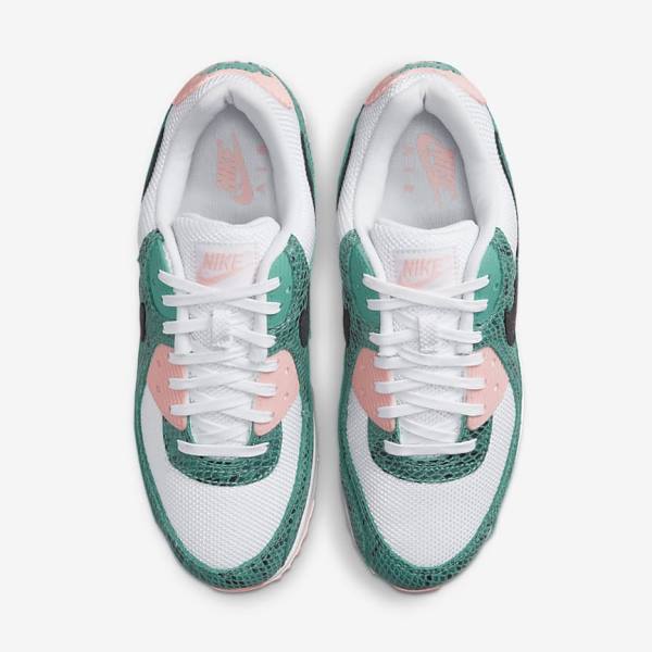 Men's Nike Air Max 90 Sneakers Turquoise / White / Coral / Black | NK105ULS