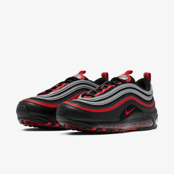 Men's Nike Air Max 97 Sneakers Black / Metal Silver / Red | NK639TVE