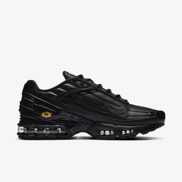 Men's Nike Air Max Plus 3 Leather Sneakers Black / Dark Grey | NK396XQL