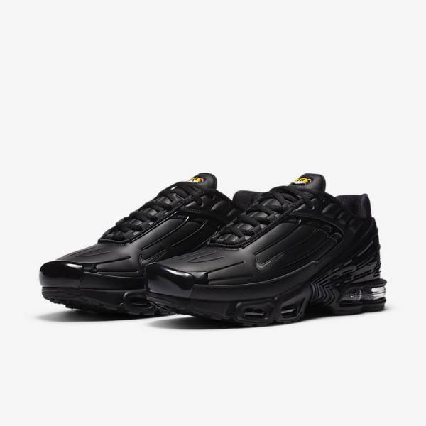 Men's Nike Air Max Plus 3 Leather Sneakers Black / Dark Grey | NK396XQL