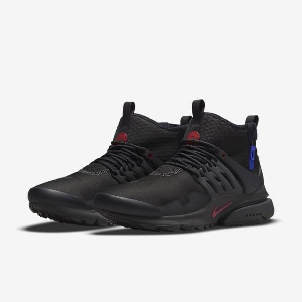 Men's Nike Air Presto Mid Utility Sneakers Black / Dark Grey / Blue / Red | NK457ETN