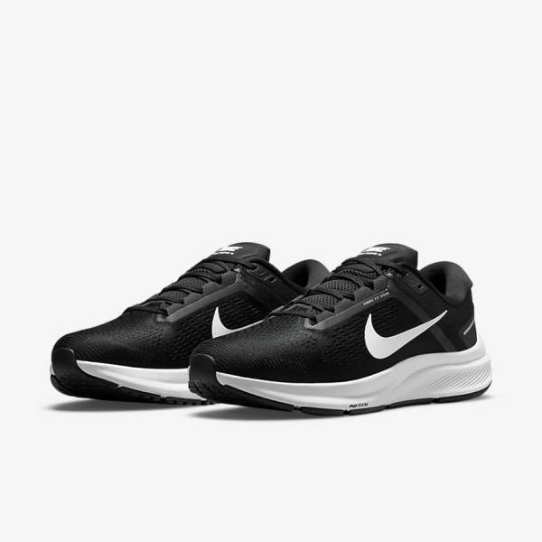 Men's Nike Air Zoom Structure 24 Road Running Shoes Black / White | NK142TDO