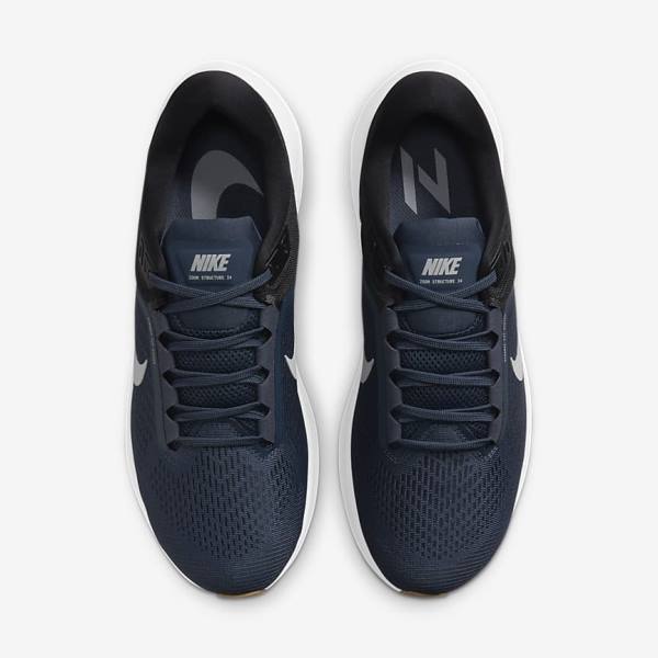 Men's Nike Air Zoom Structure 24 Road Running Shoes Blue / Black / Dark Obsidian / Grey | NK652VKR