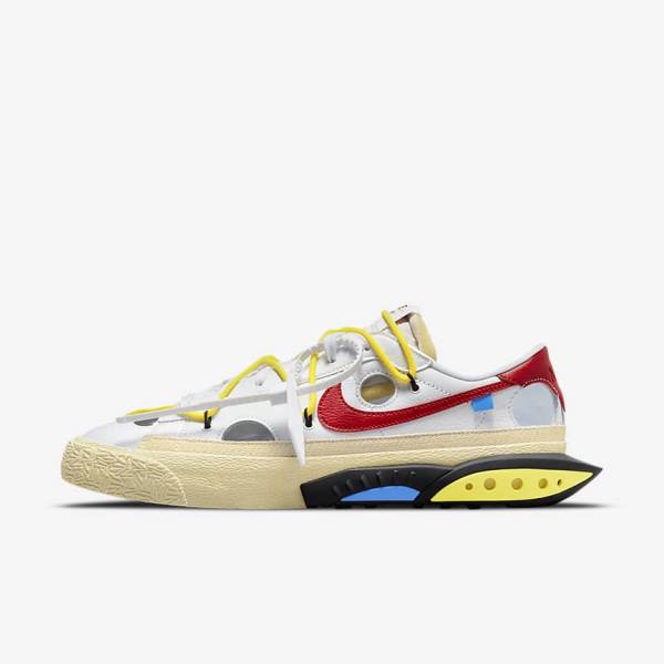 Men\'s Nike Blazer Low 77 x Off-White™ Sneakers White / Yellow / Khaki / Red | NK086PEW