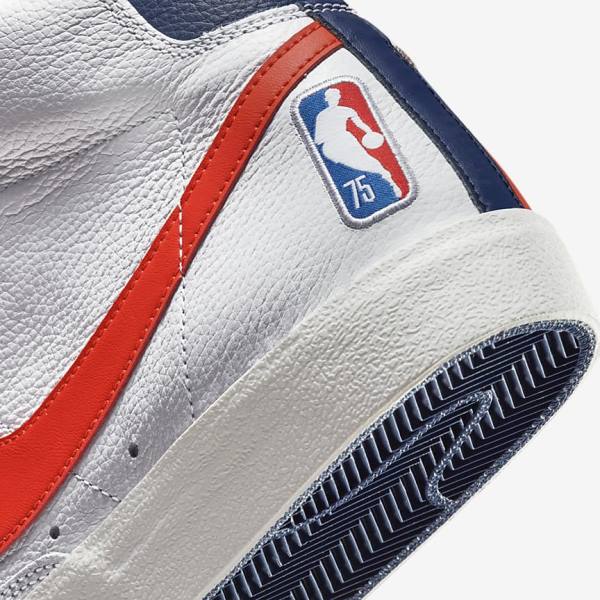 Men's Nike Blazer Mid 77 EMB Sneakers White / Blue / Orange | NK632MHX