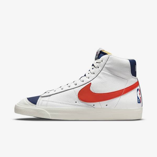 Men\'s Nike Blazer Mid 77 EMB Sneakers White / Blue / Orange | NK632MHX