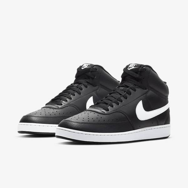 Men's Nike Court Vision Mid Sneakers Black / White | NK673DKP