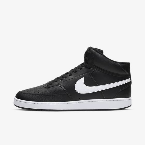 Men\'s Nike Court Vision Mid Sneakers Black / White | NK673DKP