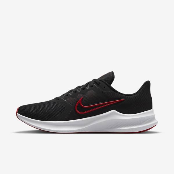 Men\'s Nike Downshifter 11 Road Running Shoes Black / White / Dark Grey / Red | NK024SQY