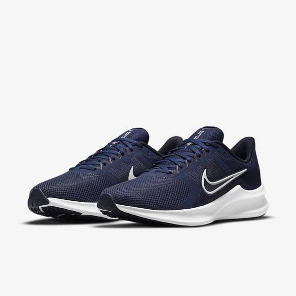 Men's Nike Downshifter 11 Road Running Shoes Navy / Dark Obsidian / White | NK547IWF