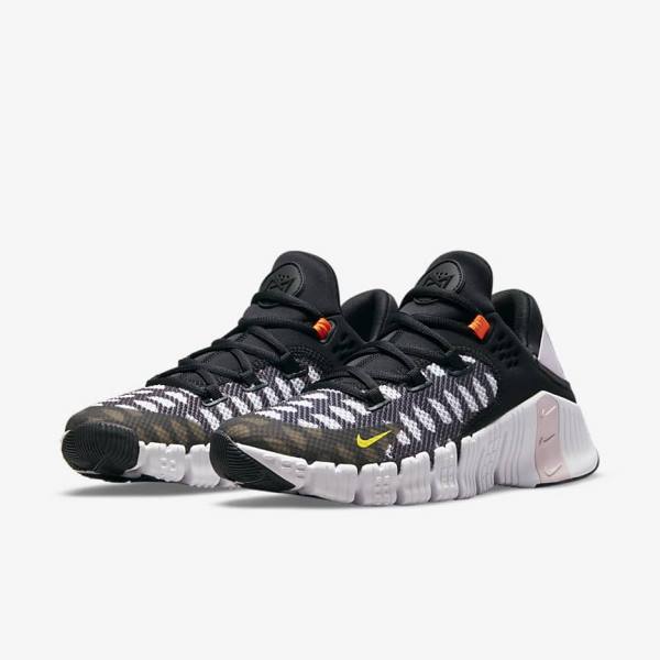 Men's Nike Free Metcon 4 Training Shoes Black / White / Blue / Yellow | NK749UOI