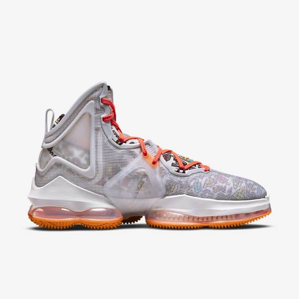 Men's Nike LeBron 19 Basketball Shoes Grey / Orange / Light Red / Green | NK250SAT