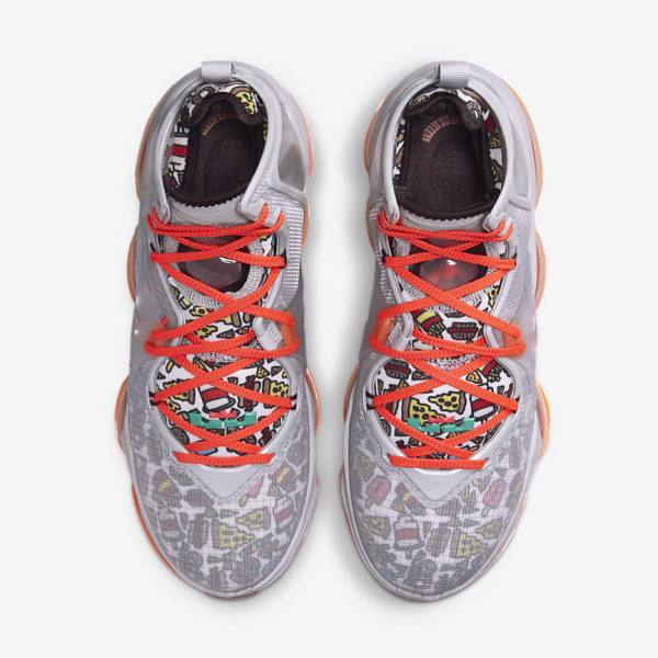 Men's Nike LeBron 19 Basketball Shoes Grey / Orange / Light Red / Green | NK250SAT